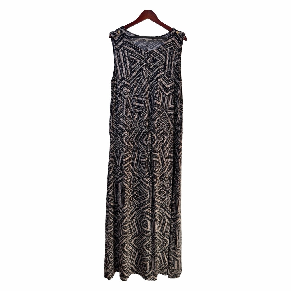 Calvin Klein Jersey Abstract Print Sleeveless Maxi Dress Size 1X Black Retro NWT